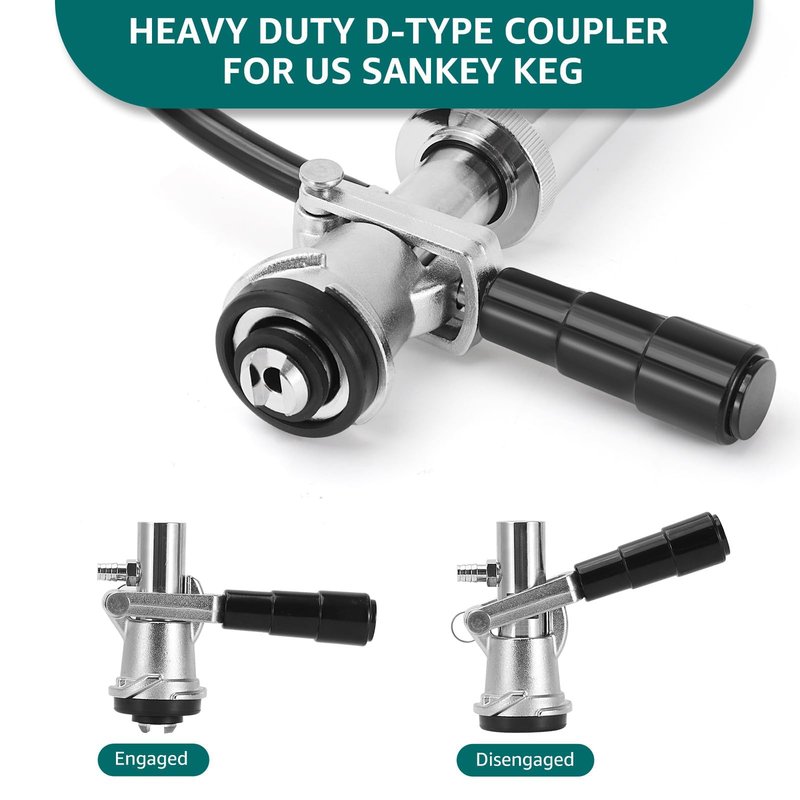 8" Keg Tap Pump - American D-System Beer Keg Tap, Party Beer Keg Hand Pump Tap Kit, Beer Picnic Tap Dispenser for Home Bar, Kegerator Beer Pump with 2 Beer Faucet, Beer Hose and 2 Hose Clamps