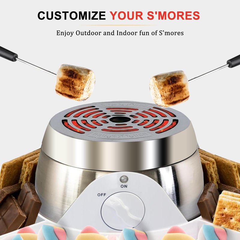 Smores Maker Tabletop Indoor Kit, Indoor Smore Maker Smores Kit Flameless Electric S'mores Maker, Tabletop Smores Maker,Movie Night Supplies Housewarming Christmas Gifts, 120V