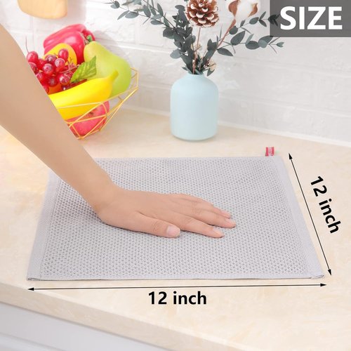 Homaxy Kitchen Dish Cloths - Ultra Soft 100% Cotton Waffle Weave, Quick Drying, 12x12 Inches, 8-Pack, Light Gray