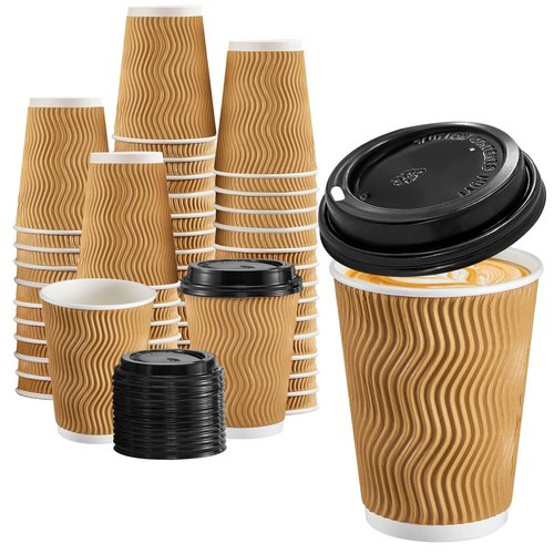 Lamosi 300 Pack - 5 oz Insulated Disposable Paper Coffee Cups with Lids, To Go Coffee Cups with Lids, Corrugated Ripple wall Cup for Hot Drink