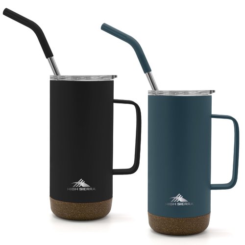 HIGH SIERRA, 2 Pack 16 oz Insulated Tumbler with Lid and Straw, Stainless steel Double Wall Travel Mug, Great for Iced Coffee