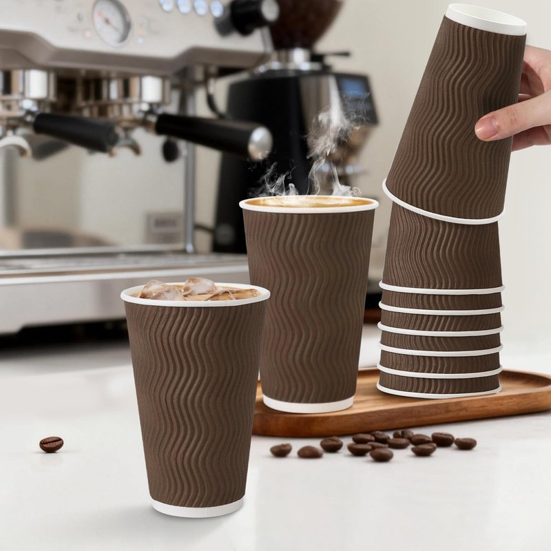 Clawsoff 90 Pack 16 oz Coffee Cups Disposable,Insulated Paper Coffee Cups,Corrugated Ripple Wall Design Paper Cup,Hot Cold Drinking Cup for Party, Picnic, Travel, Business, Home