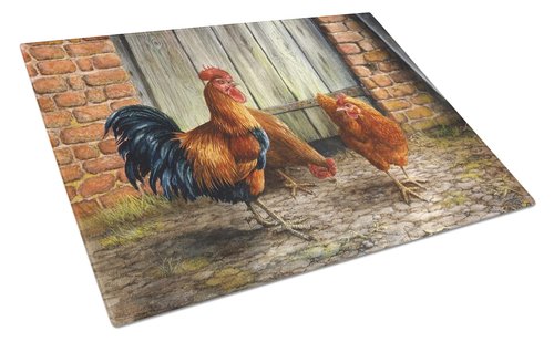 Caroline's Treasures BDBA0056LCB Rooster and Chickens by Daphne Baxter Glass Cutting Board Large Decorative Tempered Glass Kitchen Cutting and Serving Board Large Size Chopping Board