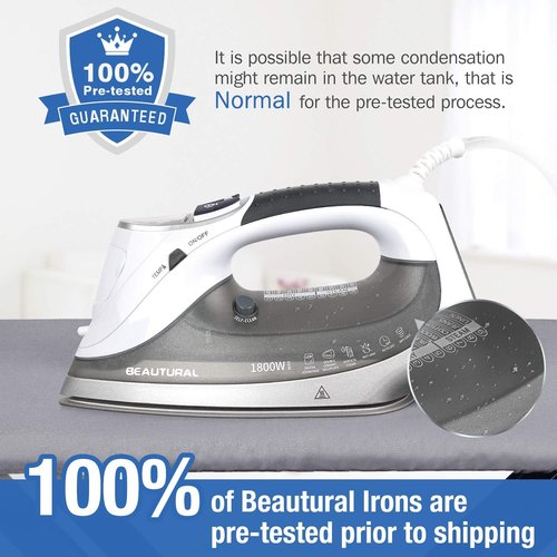 Beautural 1800-Watt Steam Iron - Digital LCD Screen, Ceramic Coated Soleplate, 9 Temperature Settings | Gray