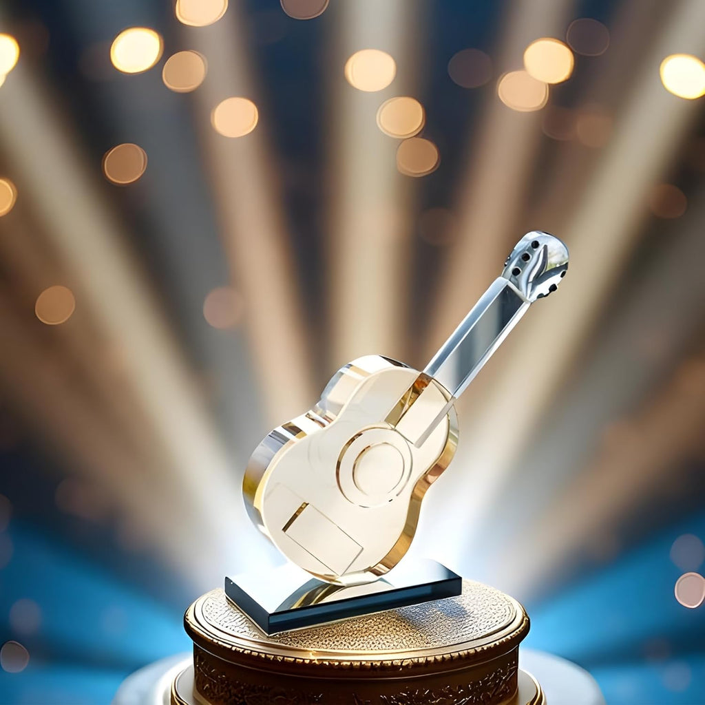 QFkris Crystal Guitar Figurine - Blown Glass Musical Sculpture Paperweight | Champagne Color Decor