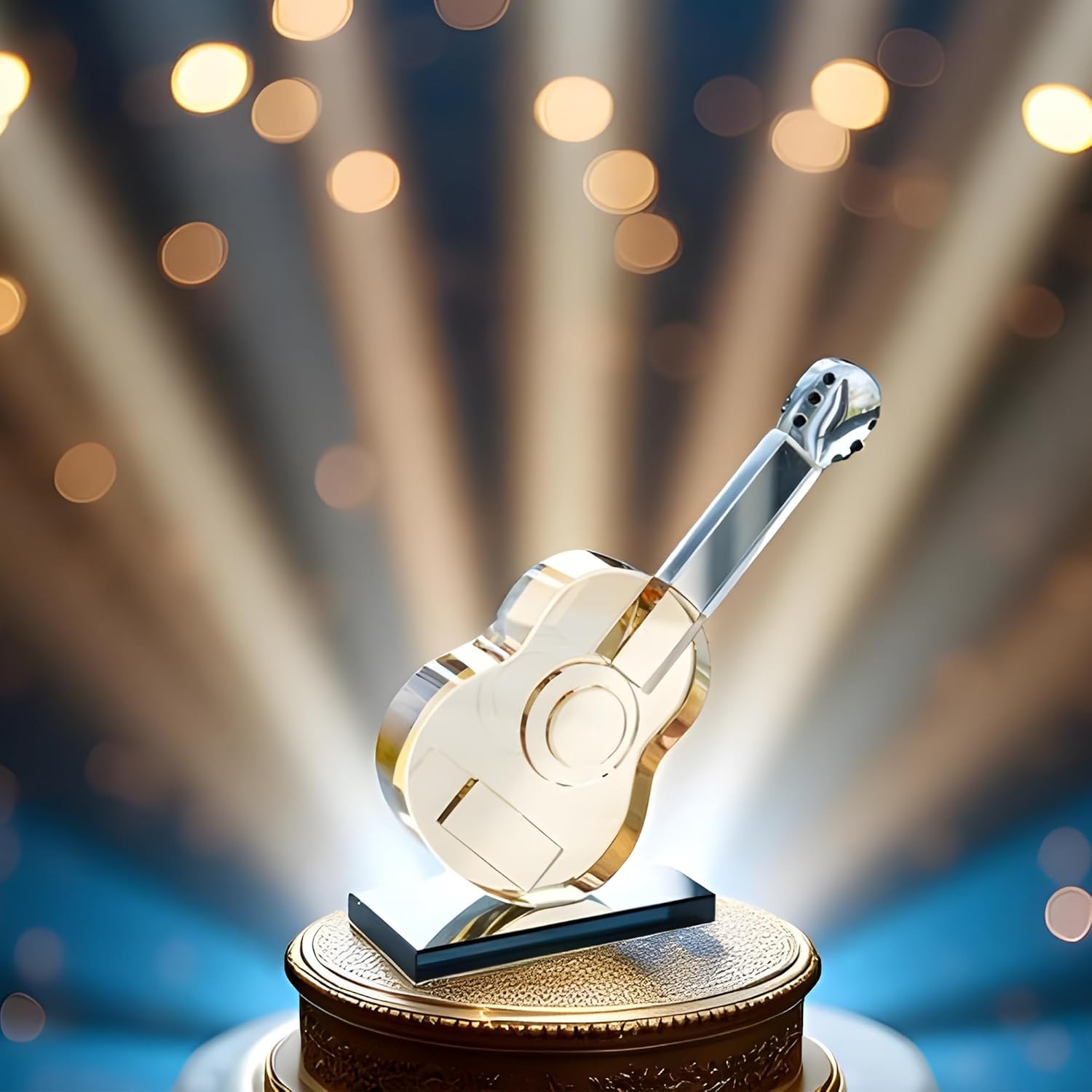 QFkris Crystal Guitar Figurine - Blown Glass Musical Sculpture Paperweight | Champagne Color Decor