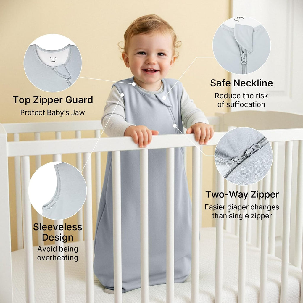 Supersoft Rayon Bamboo Sleep Sack | 1.0 Tog Unisex Baby Wearable Blanket - Gray, 0-6 Months
