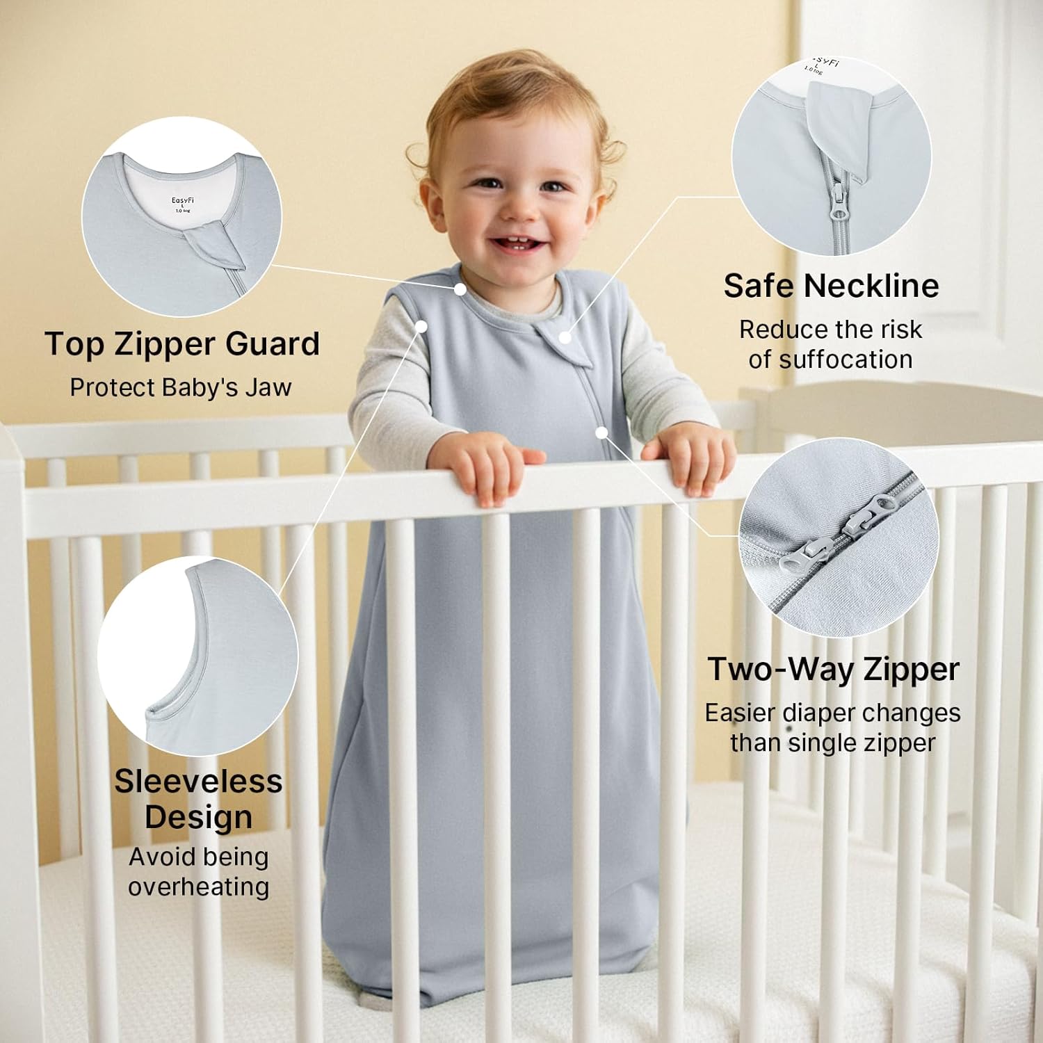 Supersoft Rayon Bamboo Sleep Sack | 1.0 Tog Unisex Baby Wearable Blanket - Gray, 0-6 Months