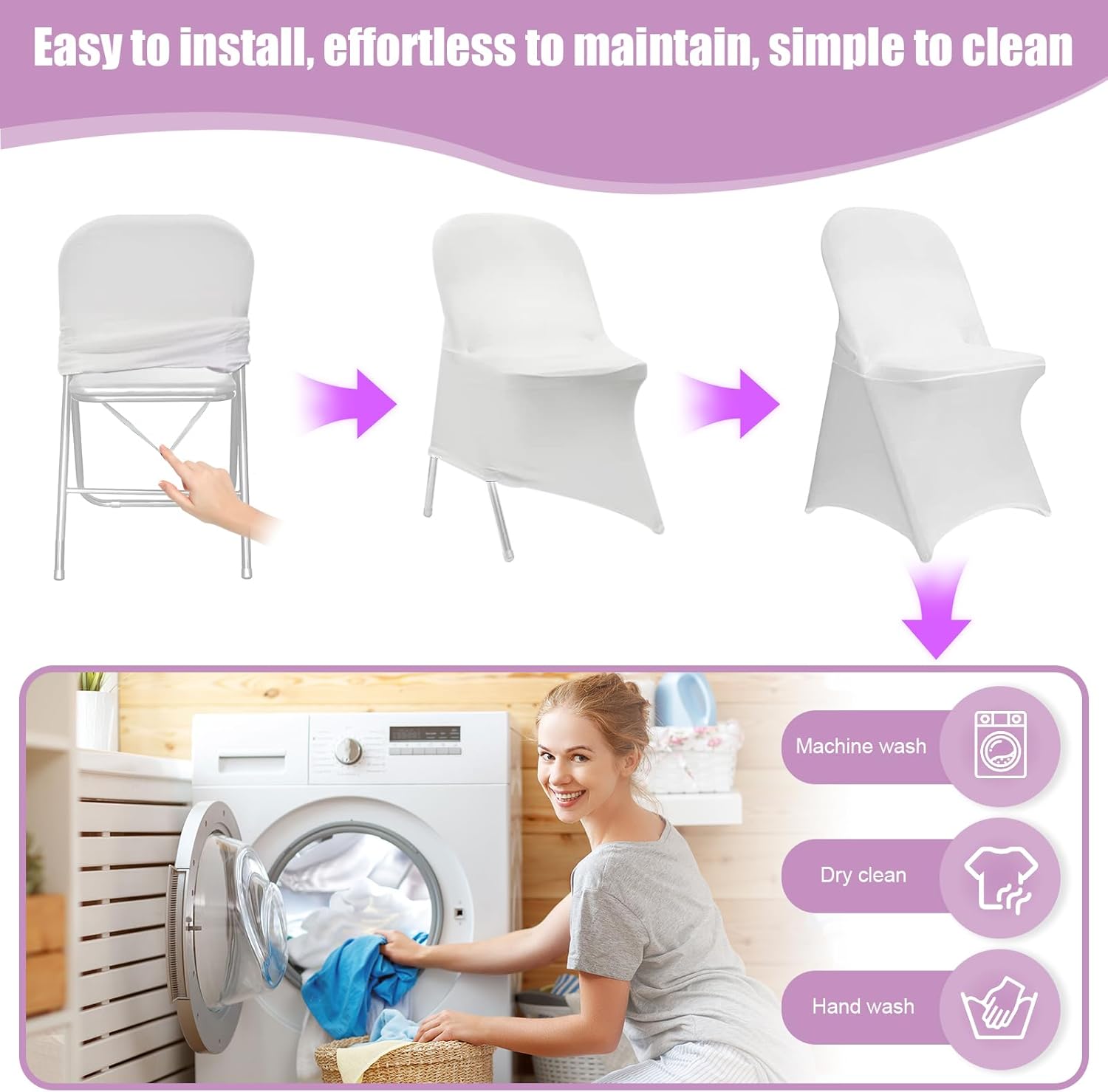 Skiennix Stretch Spandex Folding Chair Covers - 30 PCS Machine Washable Durable White Chair Covers for Events | Anti-Pilling & Rip Resistant