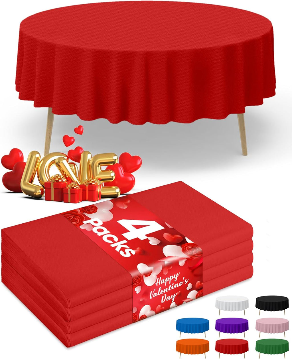 Niuara Red Plastic Tablecloths - 4 Pack 84" Round Disposable Covers for Valentine's & Holiday Gatherings