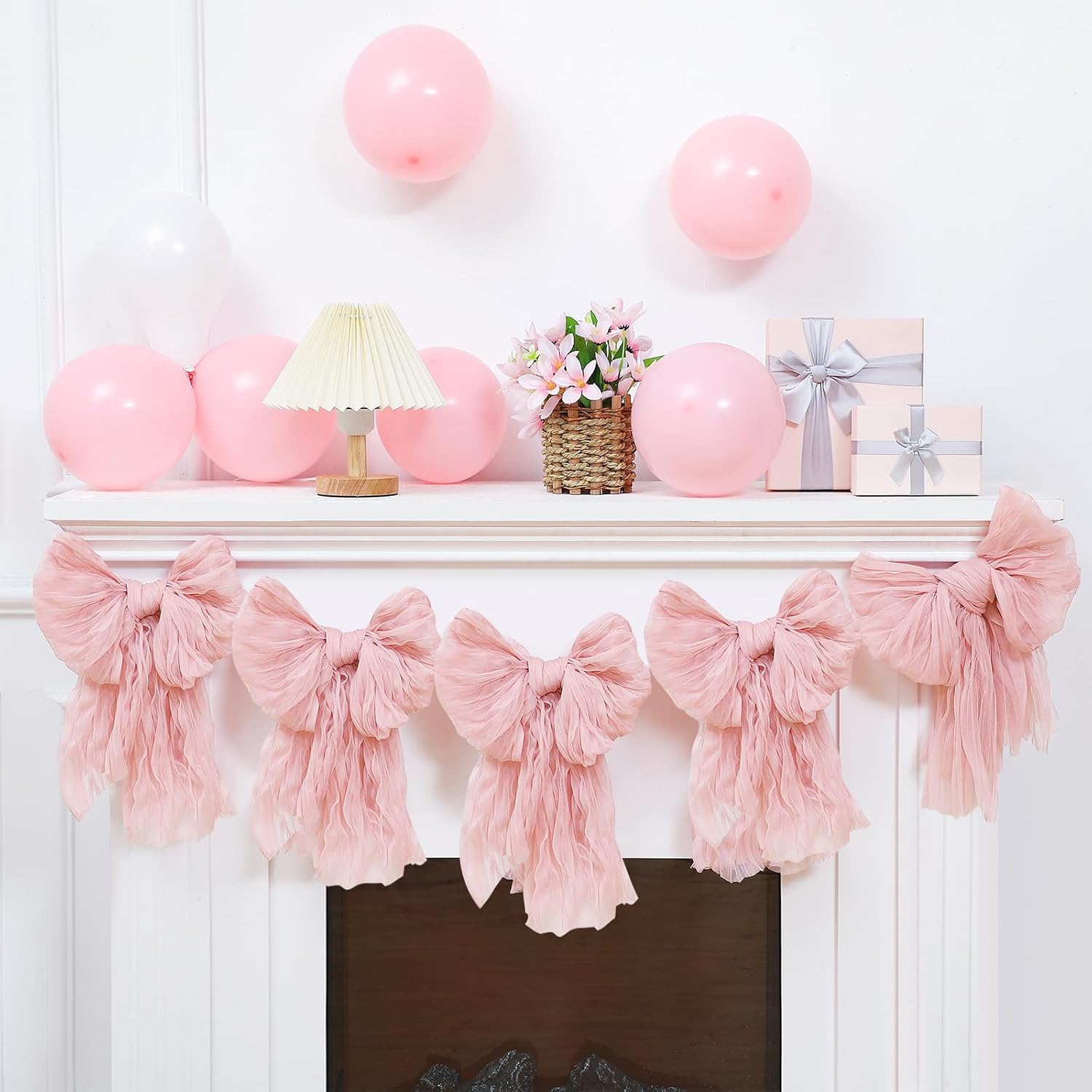 VitalCozy Pink Bow Garland Banner - Charming Decorations for Coquette Birthday & Baby Showers