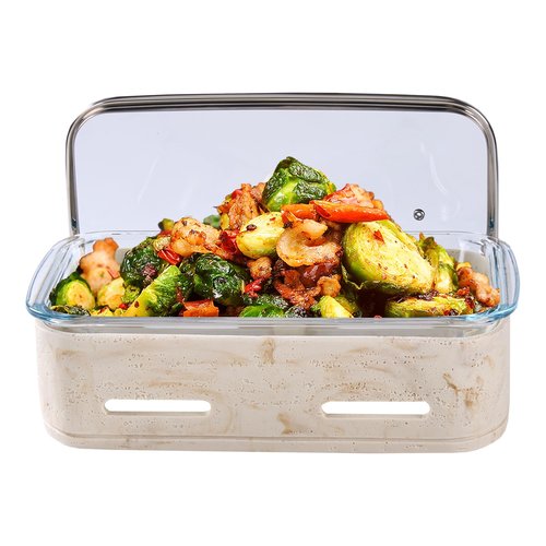 Travertine Textured Chafing Dishes for Buffet Set – 2.5QT Thick Glass Food Warmer with Resin Holder & Glass Lid – Catering-Grade for Wedding, Birthday, Graduations, Showers Parties, Commercial Use