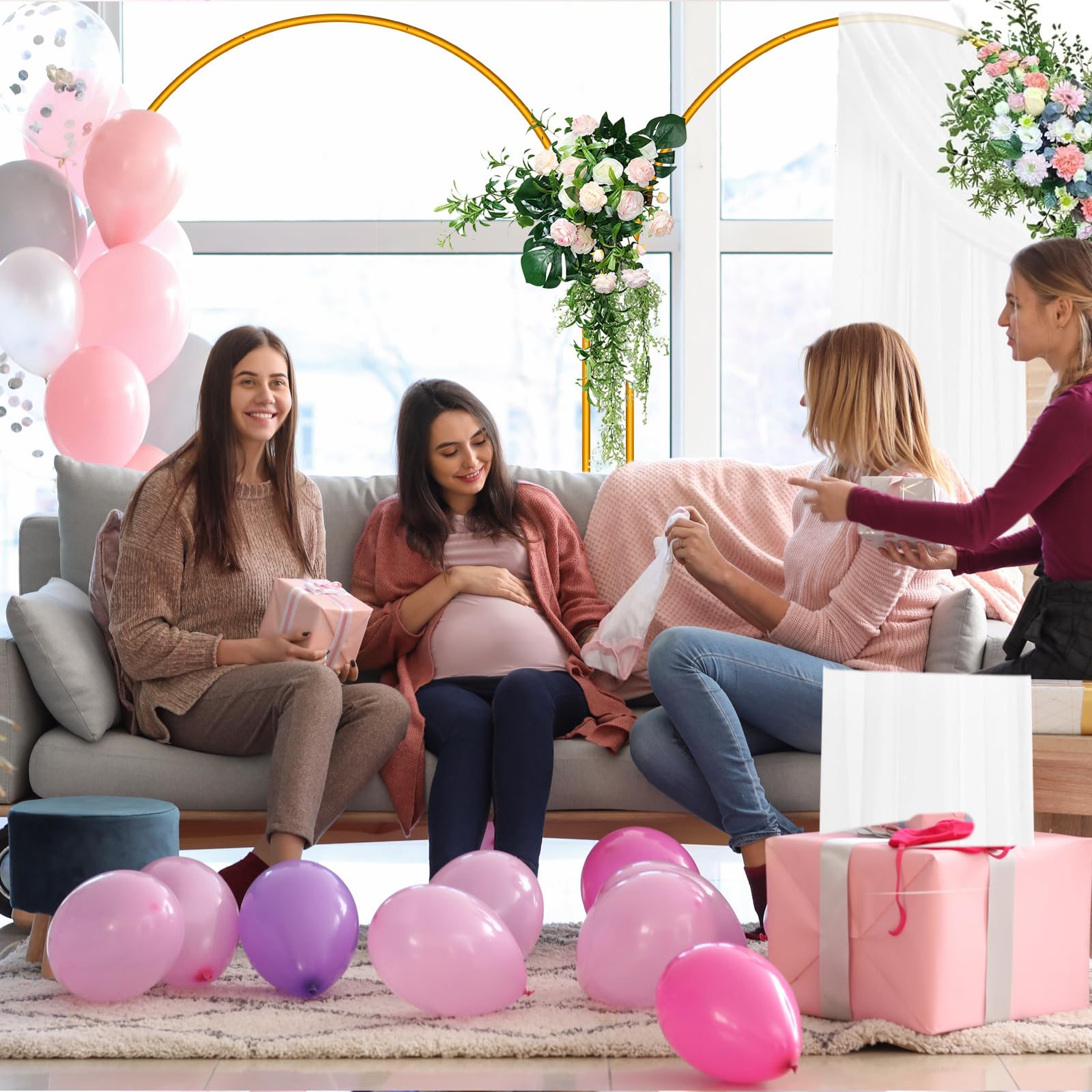 3 Pack Arch Backdrop Stand (7.2FT/6.6FT/6FT), Balloon Arch Stand with Base, Metal Arch Stand, Gold Baby Shower Backdrop Arch, Wedding Arch Frame