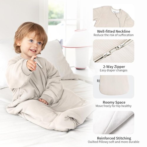 BubblePanda Bamboo Sleep Sack | Supersoft 1.5 Tog Long Sleeve Wearable Blanket for Babies 6-12 Months