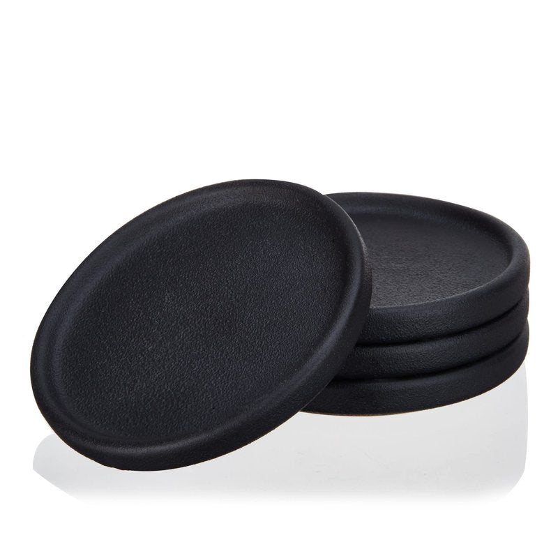 Viski Earthenware Coasters Set of 4 - Ceramic Drink Coasters - Outdoor Coasters for Drinks - Unique Coasters with Gold Stand Black