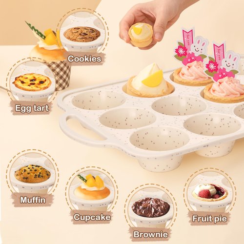 iArtker Silicone Muffin Pan, 12 Cups Muffin Tin Baking Mold With Reinforced Stainless Steel Frame Inside, Nonstick Bakeware Cupcake Pan BPA Free, 2PCS