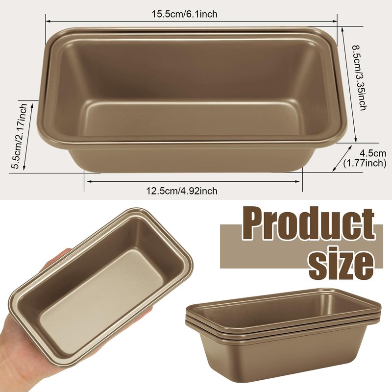 Uiifan 12 Pcs Mini Loaf Pan for Baking Bread Non Stick Small Banana Bread Tins Mini Loaf Pans for Nonstick Tiny Meatloaf Pan Carbon Steel for Oven and Baking (6 * 3.3 * 2inch,Gold)