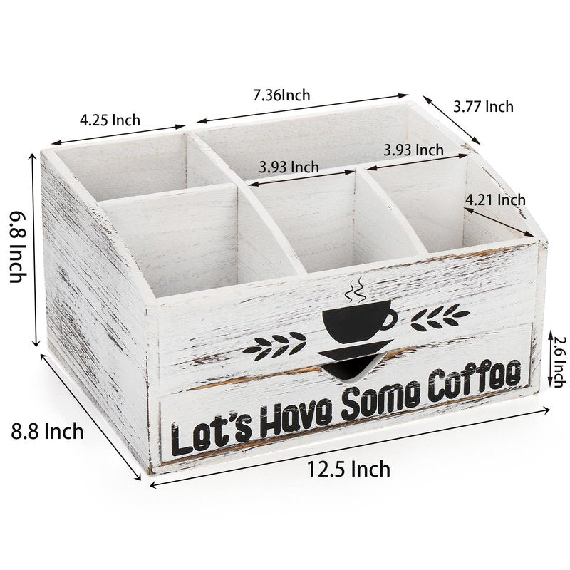 Nicunom Coffee Station Organizer for Countertop, Coffee Bar Accessories Organizer Rustic Wood K Cup Espresso Pod Holder, Coffee and Tea Condiment Storage Caddy for Cups, Coffee Pods, Sugar, Syrup