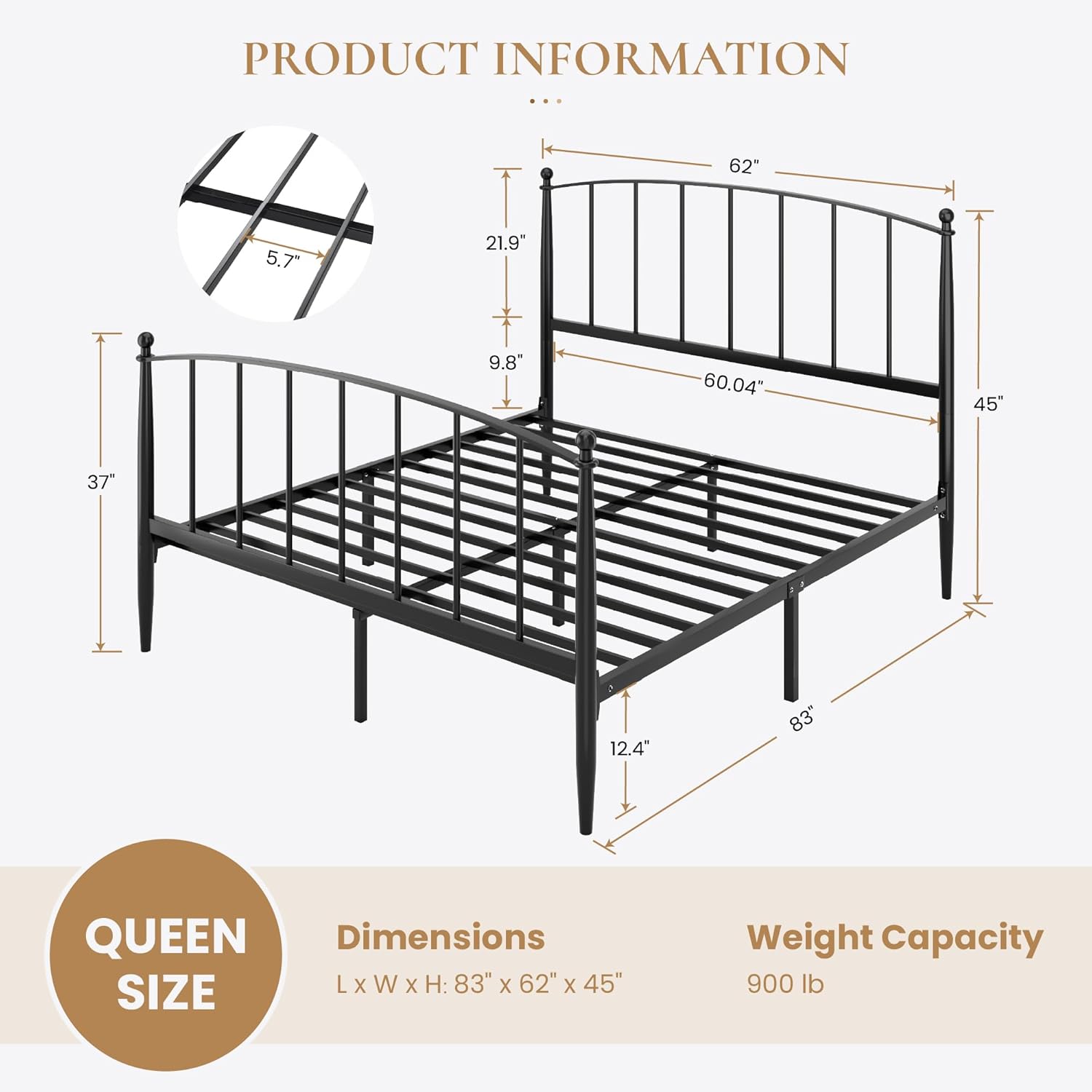 SHA CERLIN Queen Bed Frame - Metal Platform Design with Victorian Iron Headboard & Footboard | Easy Assembly, Black
