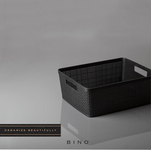 BINO Woven Plastic Basket - Medium Black, 4-Pack | Stylish Home Organization & Space-Saving Storage