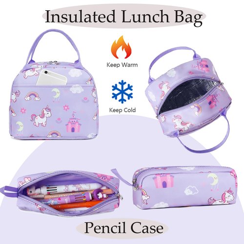 Dafelile Unicorn Backpacks for Girls Sequin Girls Backpack for Elementary Kids School Bookbag Set Water Resistant(Purple)