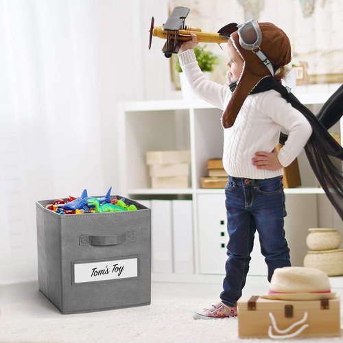 Artsdi 11-Inch Storage Cube Set - Foldable Fabric Bins with 10 Labels & Pen | Gray Closet Organizer