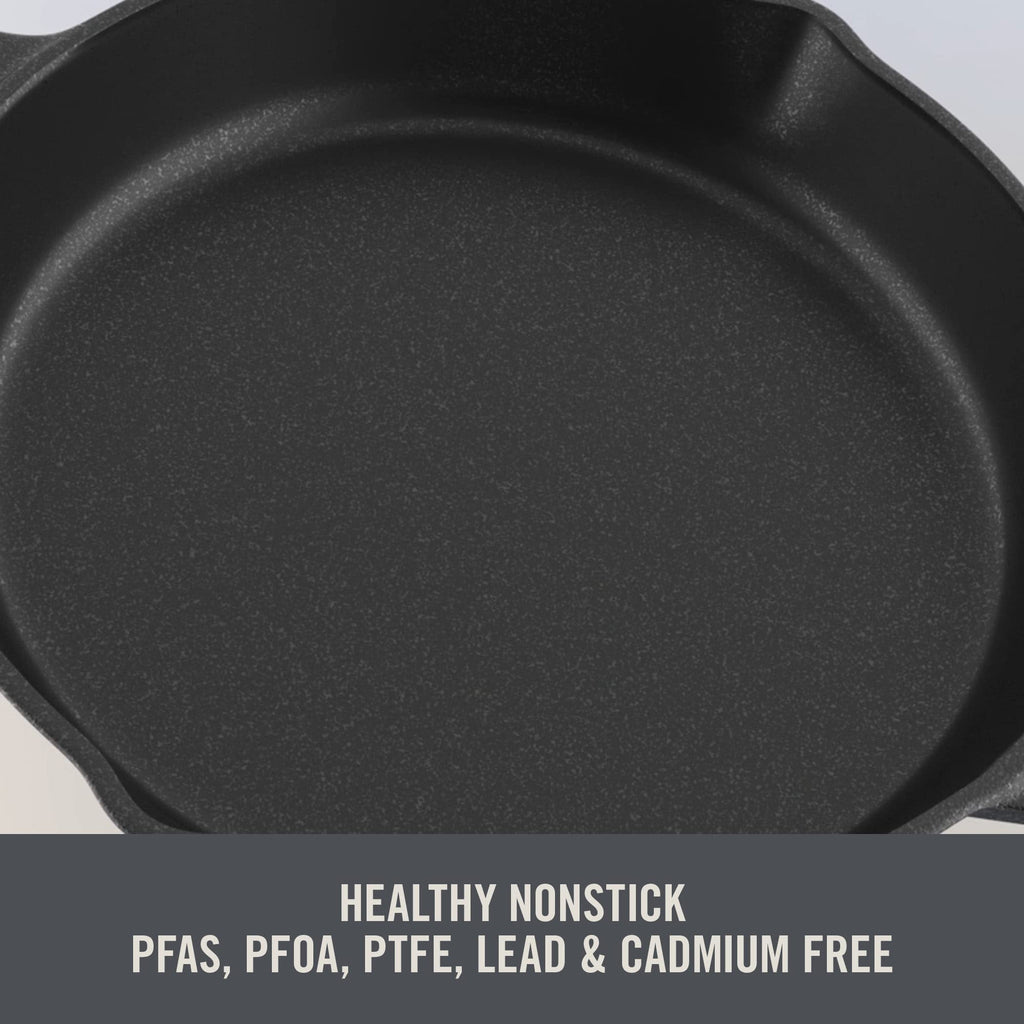 DASH Zakarian x Nonstick Cast Iron Skillet - Versatile Frying Pan Cookware - Oven-Safe Searing Skillet with Pour Spout and Quick-Clean Surface - Rust-Resistant - Black, 11-Inch