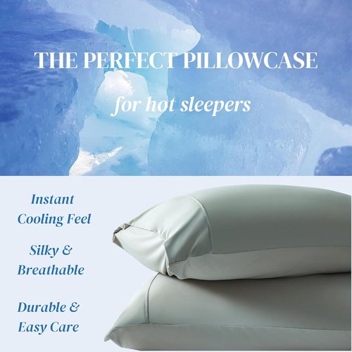 Beckham Hotel Collection Cooling Pillowcases - King Size Set of 2 | Silky Soft, Breathable, Aqua Gray
