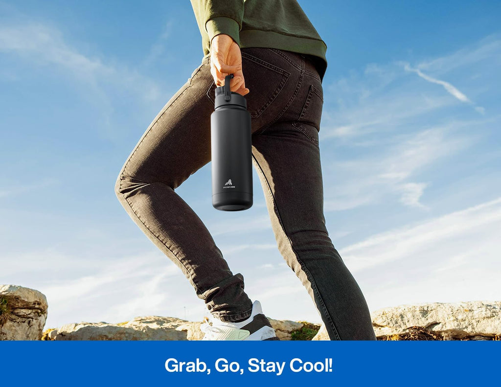 POWCAN 40 oz Insulated Water Bottle - 2-in-1 Straw & Spout Lid, Leak-Proof, BPA-Free | Pacific Ocean Color
