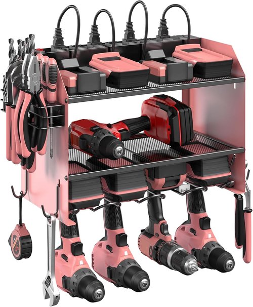CCCEI Modular Power Tool Organizer - Wall Mount Charging Station & Heavy Duty Rack | Pink, 1 Pack
