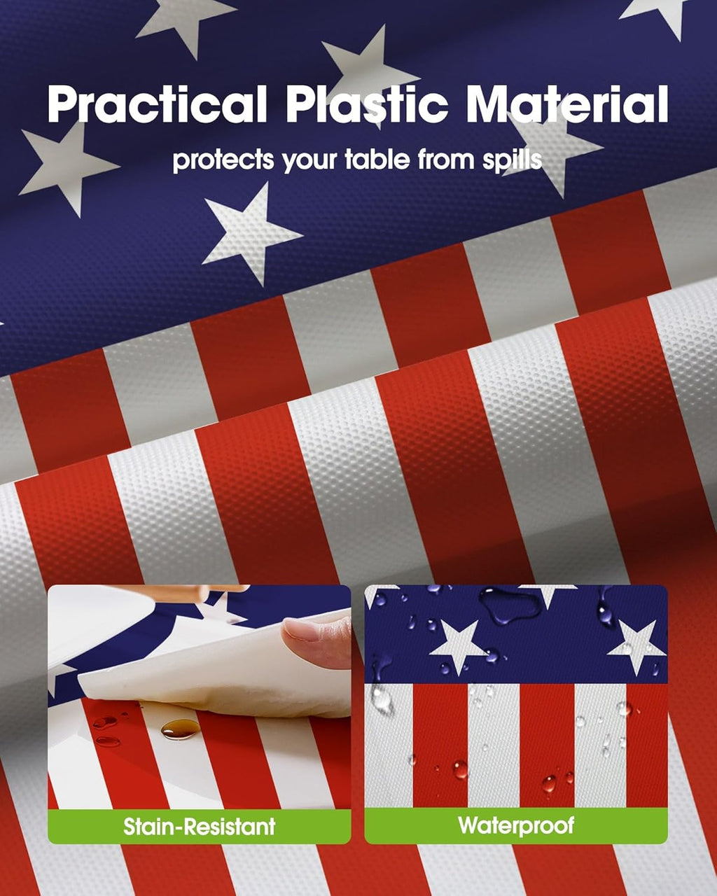 Pureegg 4th of July Tablecloth - Disposable American Flag Design | 54 x 108 Inch, 10 Pack for BBQs & Parties