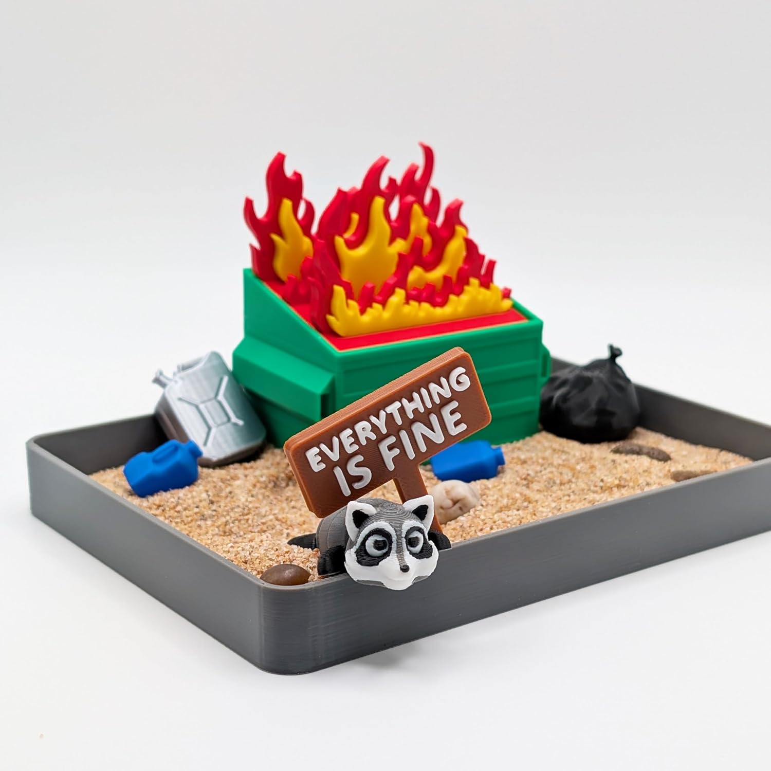 Zen Garden - Dumpster Fire Design for Stress Relief | Perfect Desk Decoration