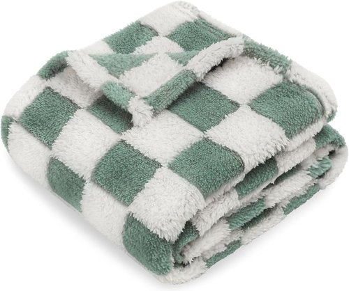HOMRITAR Checkered Baby Blanket - Soft Sage Green Fluffy Comfort | Reversible 30 x 40 Inch for Infants