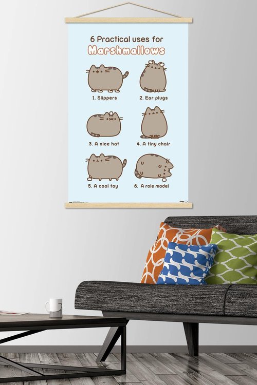 Trends International Pusheen - Marshmallow Wall Poster, 22.375" x 34", Premium Print and Beechwood Hanger Bundle