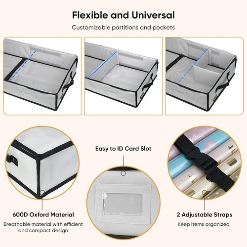 BALEINE Gift Wrap Storage Organizer - 40" Durable 600D Oxford Fabric Bag with Flexible Partitions (Gray)