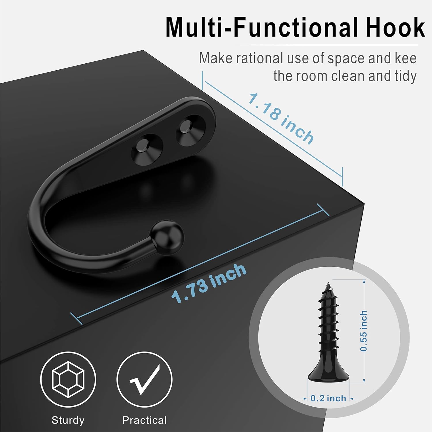 Skiennix 15 Pcs Black Wall Mounted Coat Hooks - Durable Hangers with 30 Screws for Towels, Keys & More