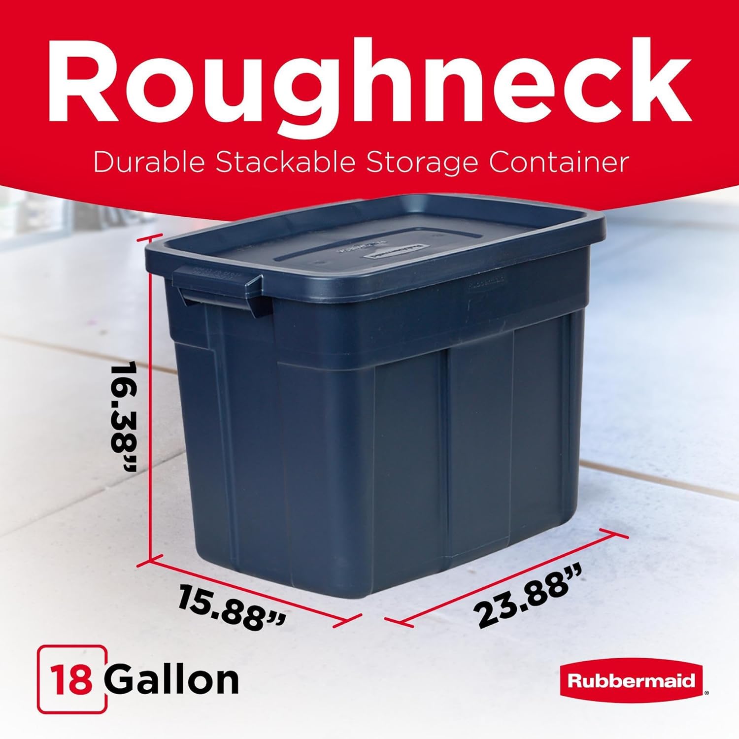 Rubbermaid Roughneck Tote - 18 Gal Stackable Storage Bins | Rugged Plastic, Dark Indigo, 6 Pack
