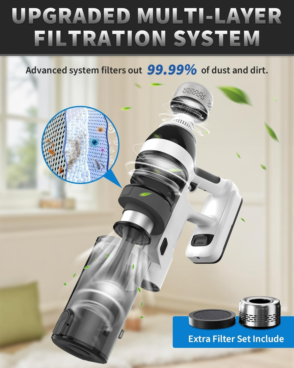 Skiennix Cordless Vacuum Cleaner - 15-in-1 Powerful Stick with LED Display & 110 Min Runtime | Lightweight for Hard Floors & Carpets