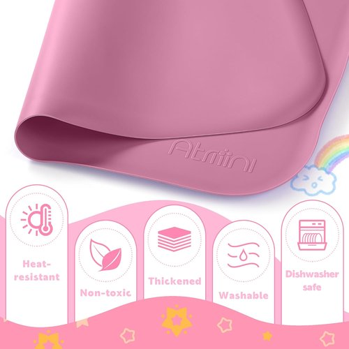 AtMini Silicone Craft Mat for Kids - 24"x16" Non-Slip & Raised Lip | Reusable Art Mat for Sand, Painting, DIY Crafts | Durable Pink Design