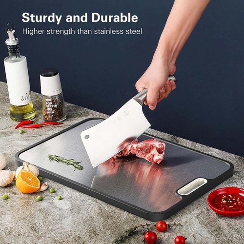 Titanium Cutting Board, Double-Sided Titanium & Straw Plastic Cutting Board, Durable Titaniums Cutting Boards for Kitchen with Deep Juice Grooves & Built-in Handles, Ideal Kitchen Gifts-Black