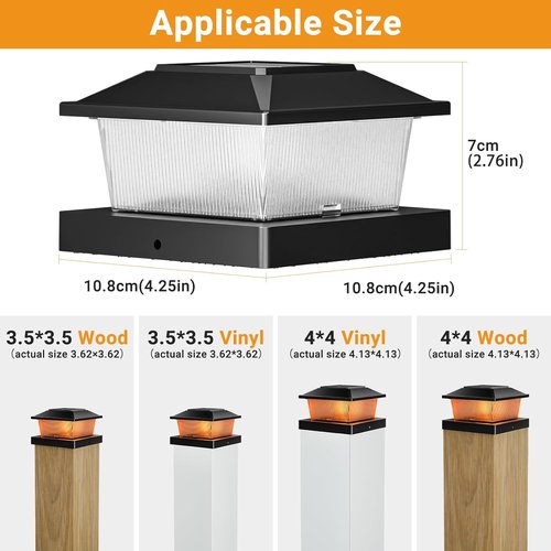 Btfarm Solar Flame Post Cap Lights - Waterproof Flickering 4x4 Outdoor Lighting | 4 Pack, Black