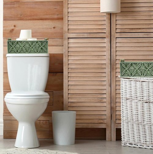 HOSROOME Macrame Boho Decor Baskets - Stylish Woven Organizers for Home & Nursery | Set of 2, Green