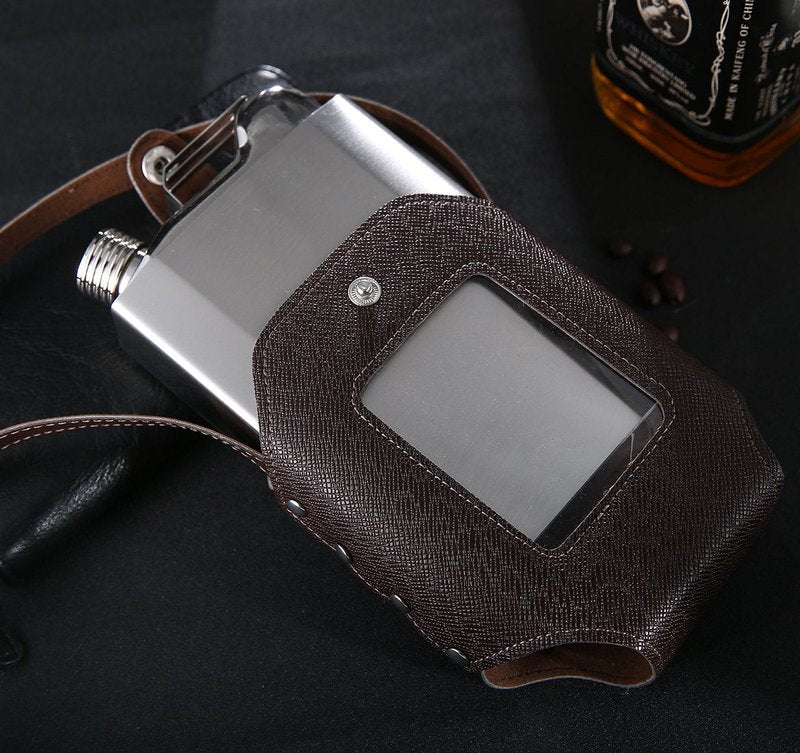 TOX TANEAXON 26 oz Large Capacity Whiskey Flasks with Removable Transparent Holster - Stainless Steel and Leak Proof