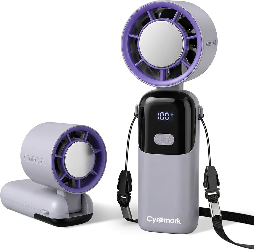 Skiennix Handheld Portable Fan - Rechargeable Mini Turbo Fan with Ice Cooler for Travel | Light Grey