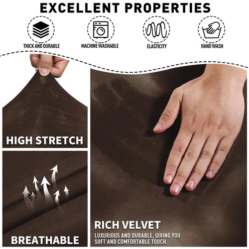 MAXIJIN 8 Pieces Recliner Sofa Covers, Stretch Velvet Reclining Couch Covers for 3 Cushion Furniture Covers, Thick, Soft, Washable Reclining Sofa Slipcovers (Sofa Recliner, Dark Coffee)