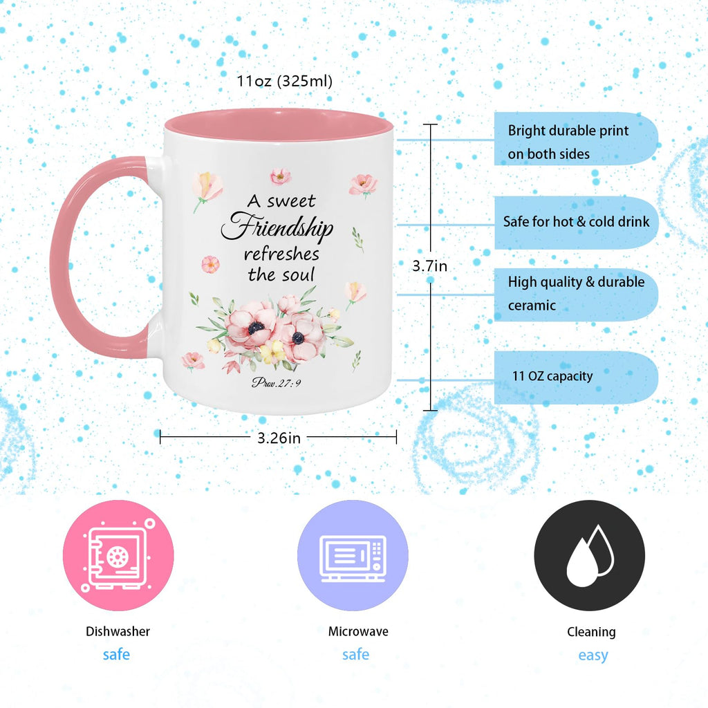 Christian Gifts for Women Friendship Mug 11Oz, Friend Christmas Gift, Cute Mug for Women with Bible Verse:A Sweet Friendship Refreshes the Soul Coffee Cup, Galentines Day, Birthday Giftsfor Friends