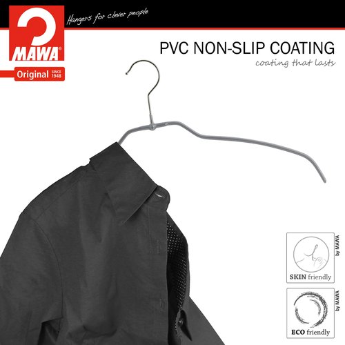 Mawa Narrow Petite Silhouette Clothing Hanger, Steel Hanger with Non-Slip Coating, for Shirts, Dresses, Camisoles, T-Shirts, Space-Saving, Rotating Hook, Set of 20, Silver