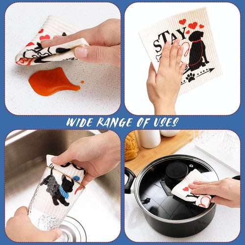 Funtery 8 Pcs Dog Swedish Kitchen Dishcloths Reusable Swedish Absorbent Sponge Cloths Washable Kitchen Dish Towel Quick Drying Decorative for Animal Lover Gifts for Women Hand Towel