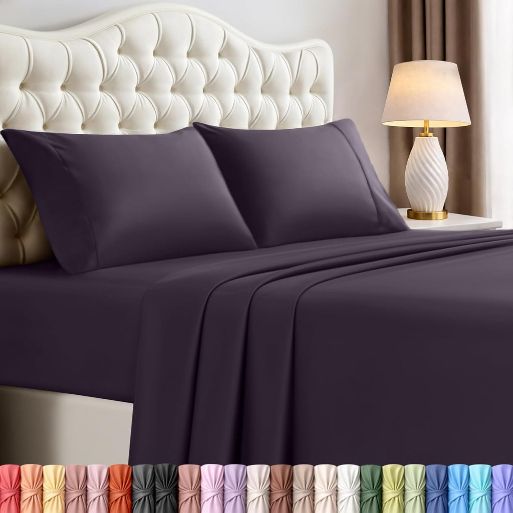 Utopia Bedding California King Sheet Set - Soft, Breathable Microfiber, 4-Piece in Purple | Oeko-Tex Certified