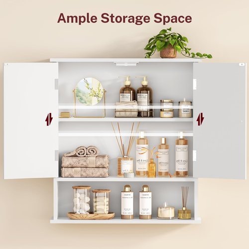TEENFON Bathroom Wall Cabinet, Bathroom Cabinet with Barn Doors & Adjustable Shelf, Over The Toilet Storage Cabinet, Medicine Cabinet, White UNGGX001WV1